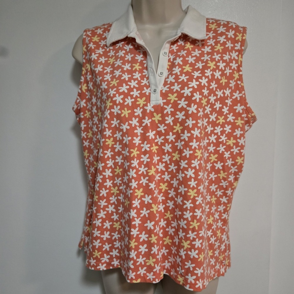 Talbots Petites Sz XLP Pink Sleeveless Collared Polo Shirt 1/2 Button Cotton
